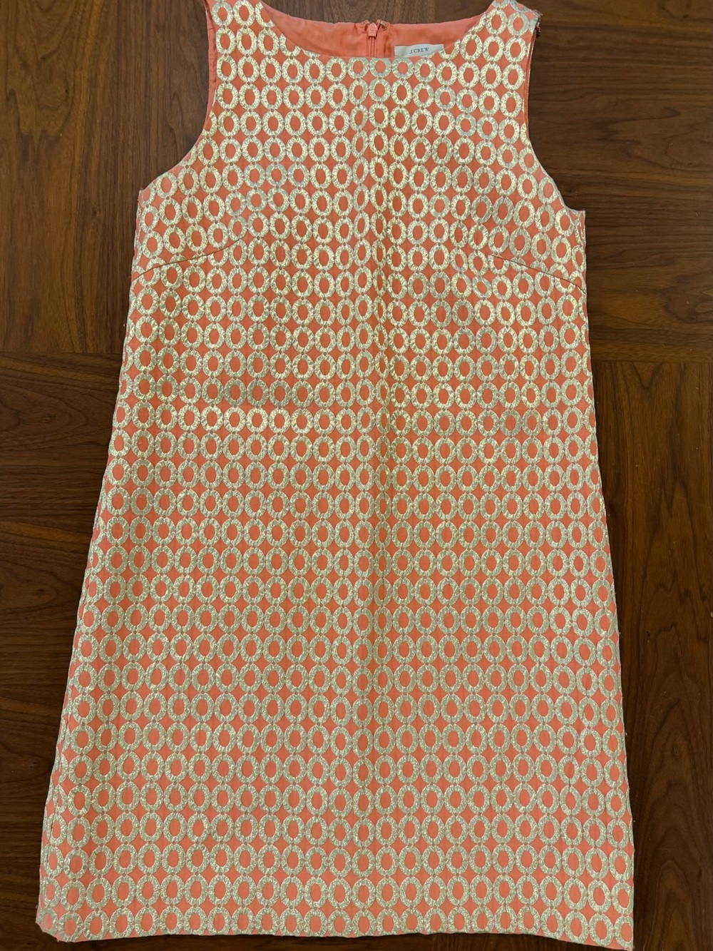 J. Crew Women's Coral and Gold Sleeveless Shift Dress Size 8